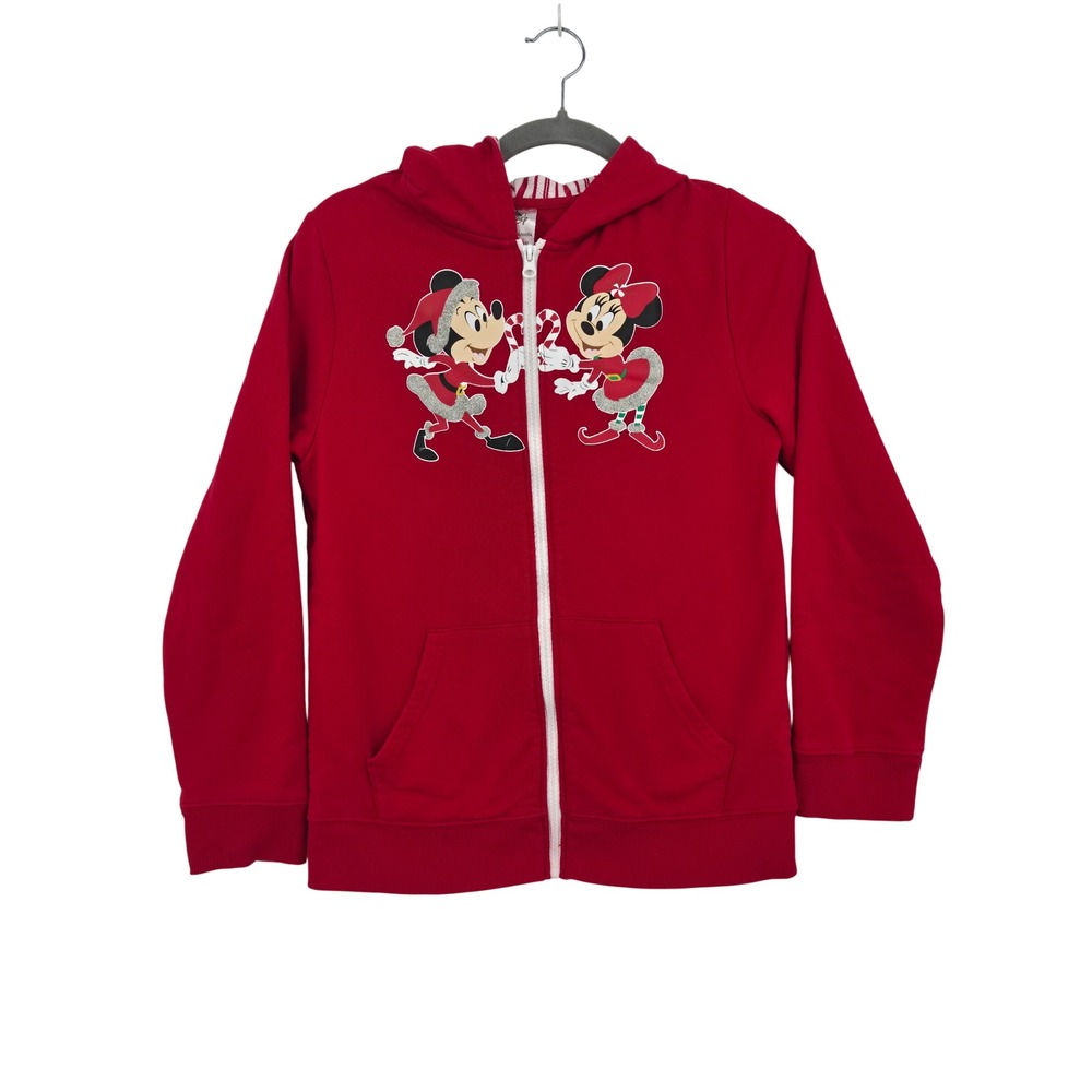 Disney Parks Mickey Minnie Mouse Christmas Red Zip Hoodie Girls XL Disney World